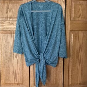 Zuda Heather Blue Tie-Front Long Sleeve Top